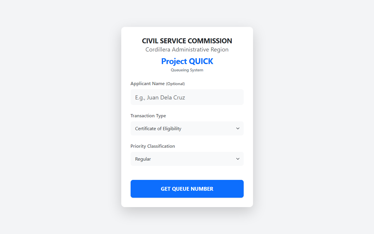 CSC CAR Citizen Queue Kiosk - System preview