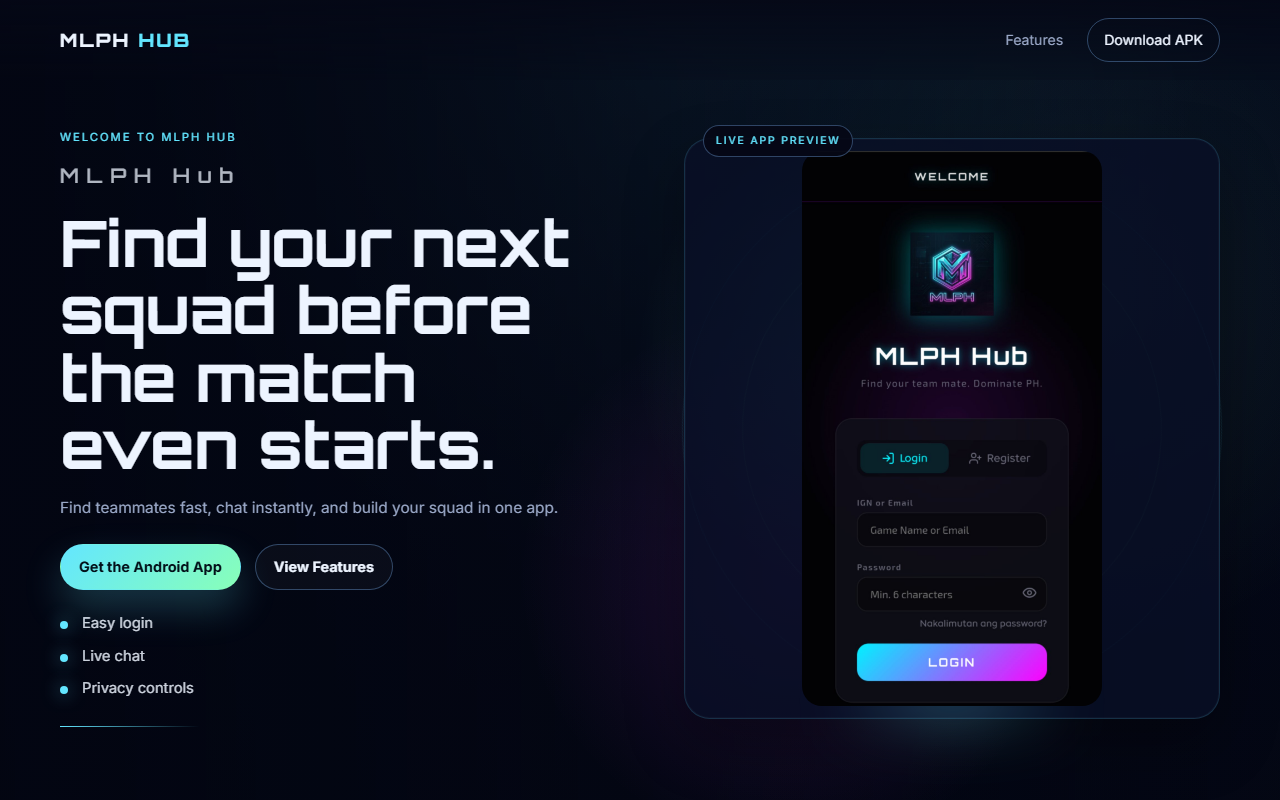 MLPH Hub — Squad & Team Finder - System preview