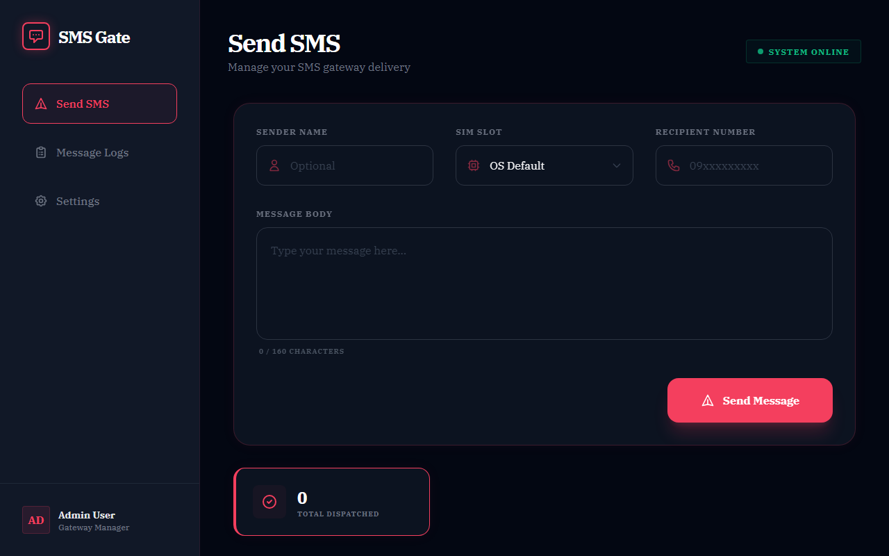 SMS Gateway — Cloud SMS Dispatcher - System preview